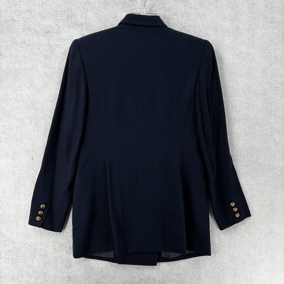 VINTAGE Hunt‎ Club Double Breasted Blazer Womens 8 Jacket Blue Gold Buttons Wool - Picture 2 of 14